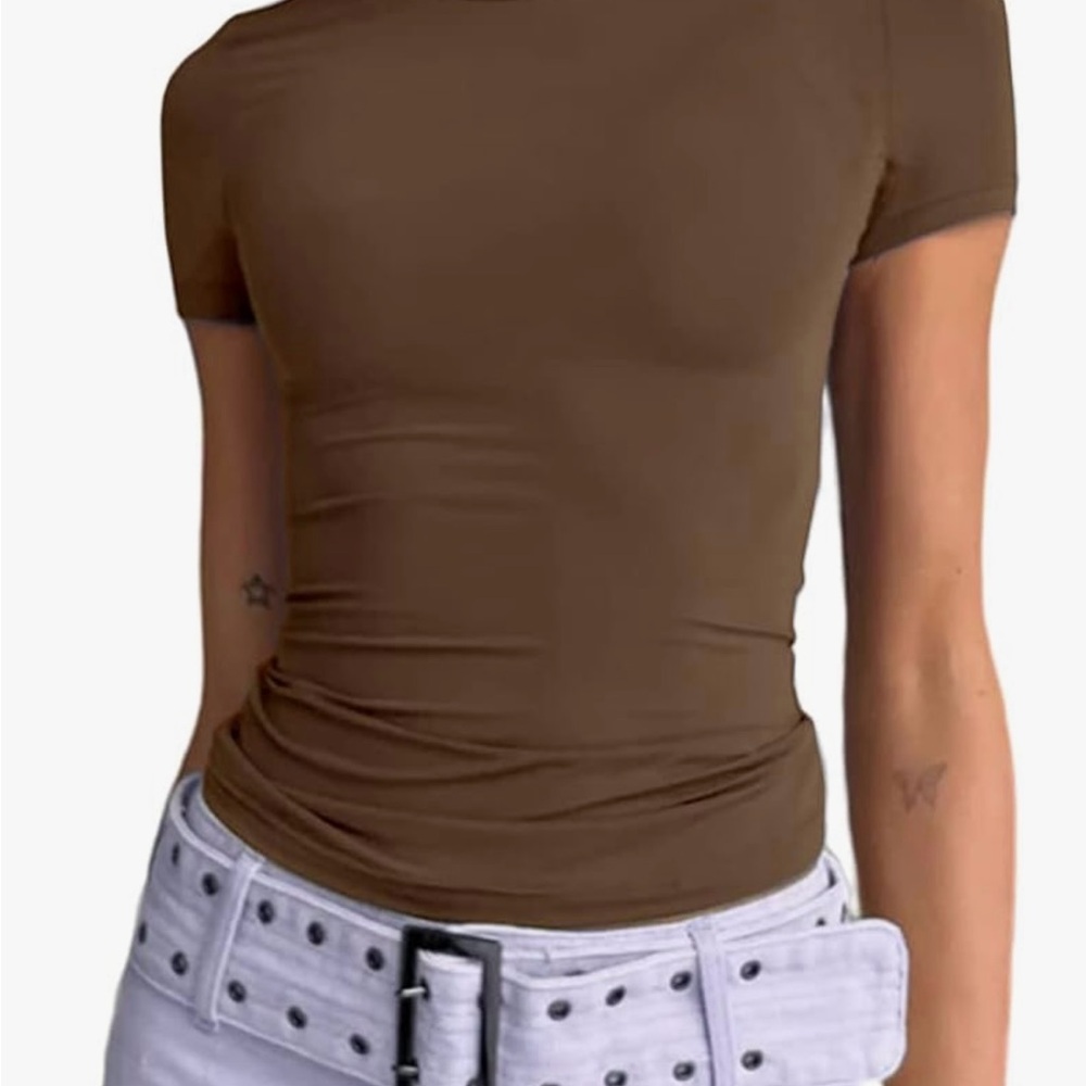 Brown Short Sleeve Women's Top